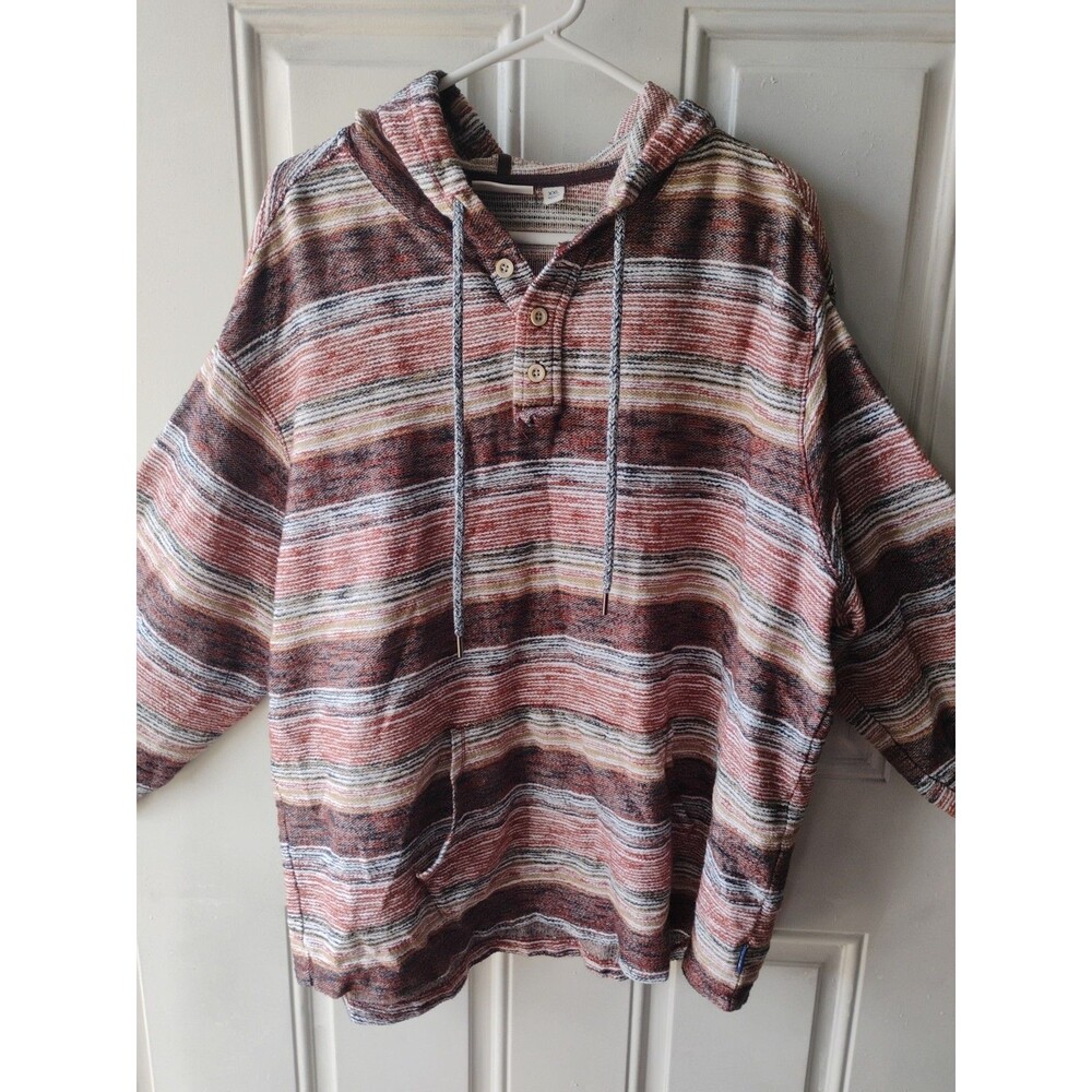 Rown Men’s Striped Long Sleeve Parka Jacket with Hood 4 Button Neck Size  XXL